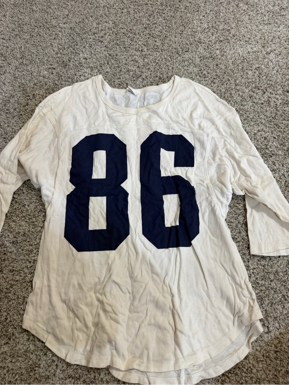 PINK Victoria's Secret White Long Sleeve Tee with Navy '86 Graphic